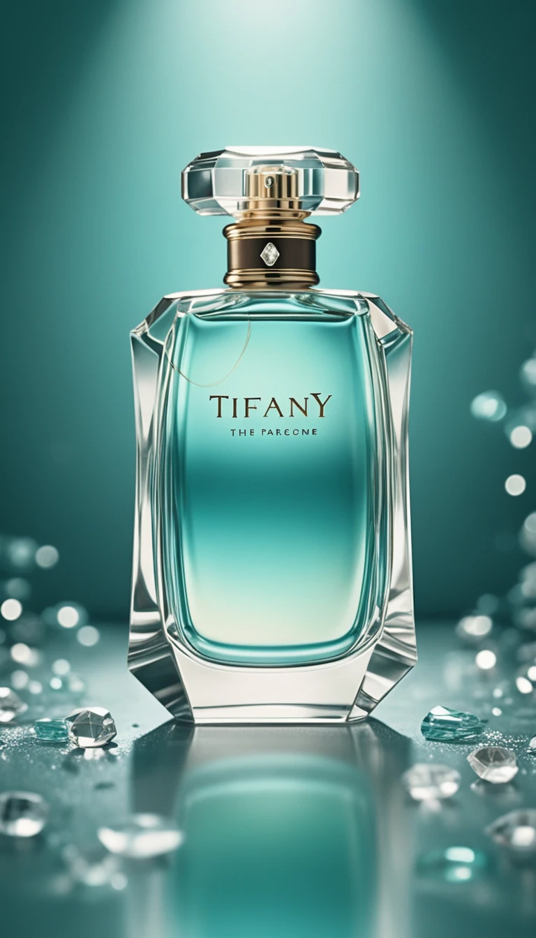 Elegante flacone di profumo in iconico stile pubblicitario blu