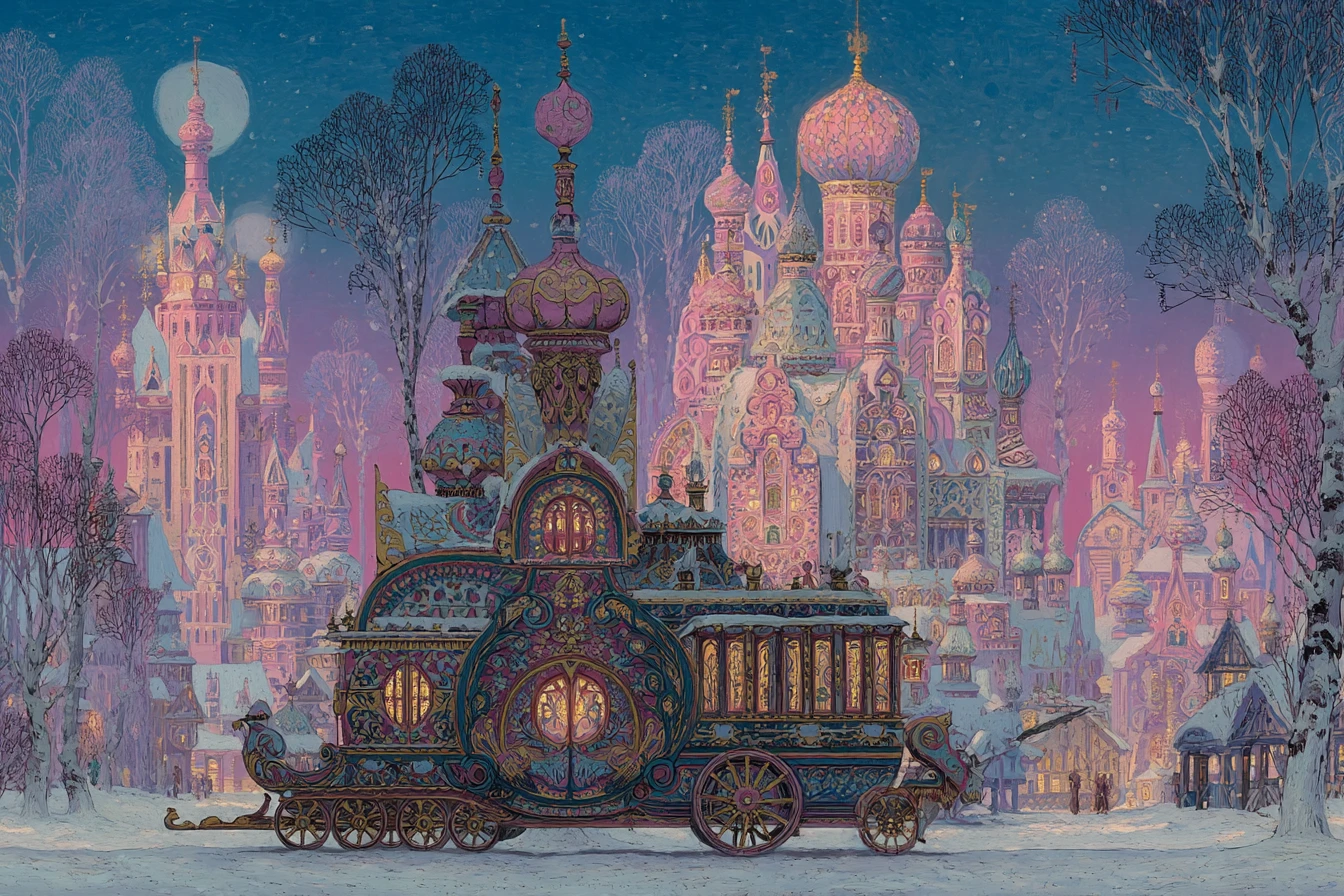 Foire d’Hiver Fantastique dans une Vieille Ville Russe Enneigée