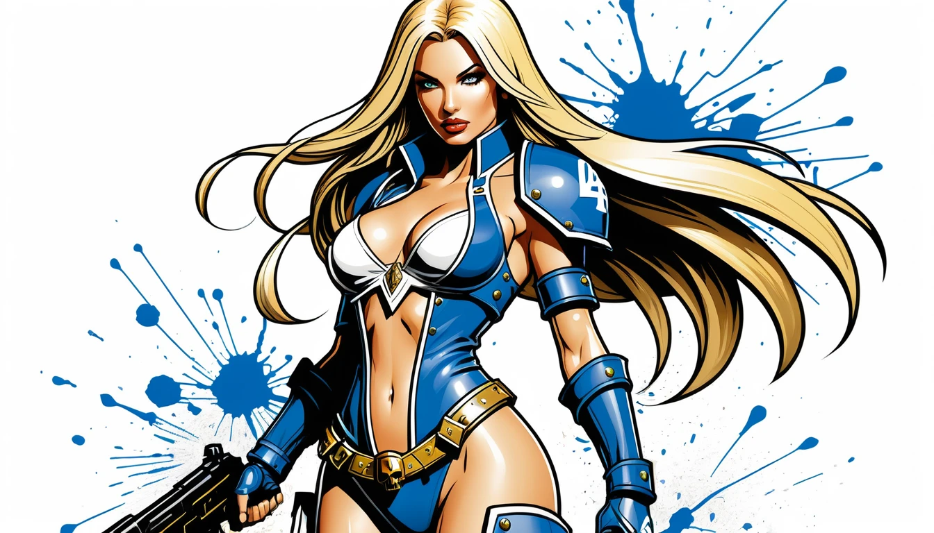 Seducente cosplayer bionda in posa fantasy a figura intera