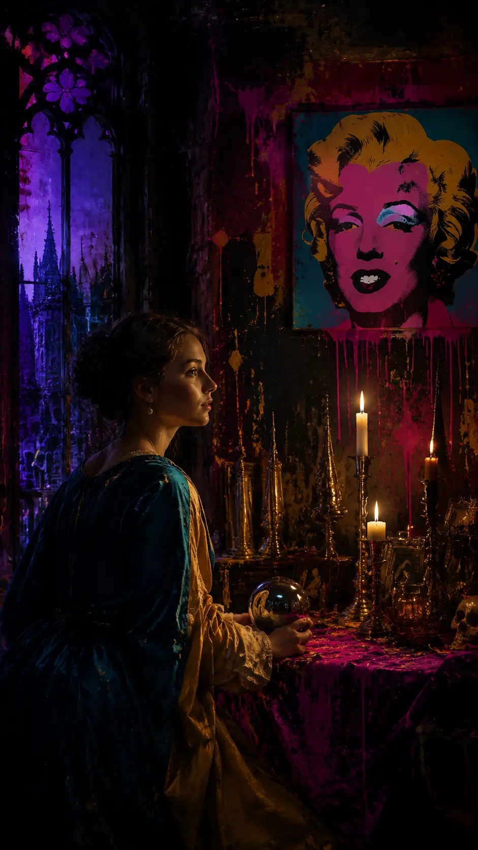 Pintura de bellas artes sombría con tonos suaves, luminosos y oscuros