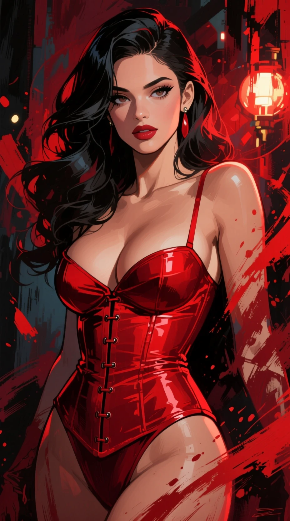 Illustration anime gros plan d’une femme latina en corset rouge