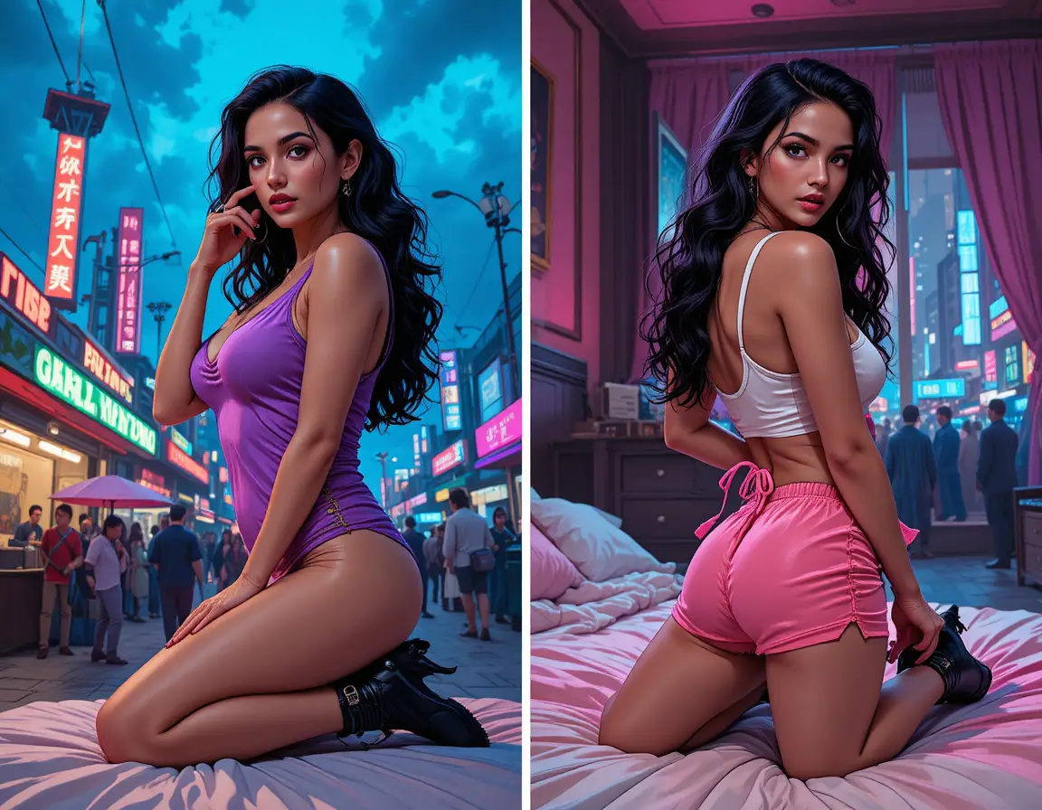 Femme brune élégante à une fête de rue aux couleurs pastel