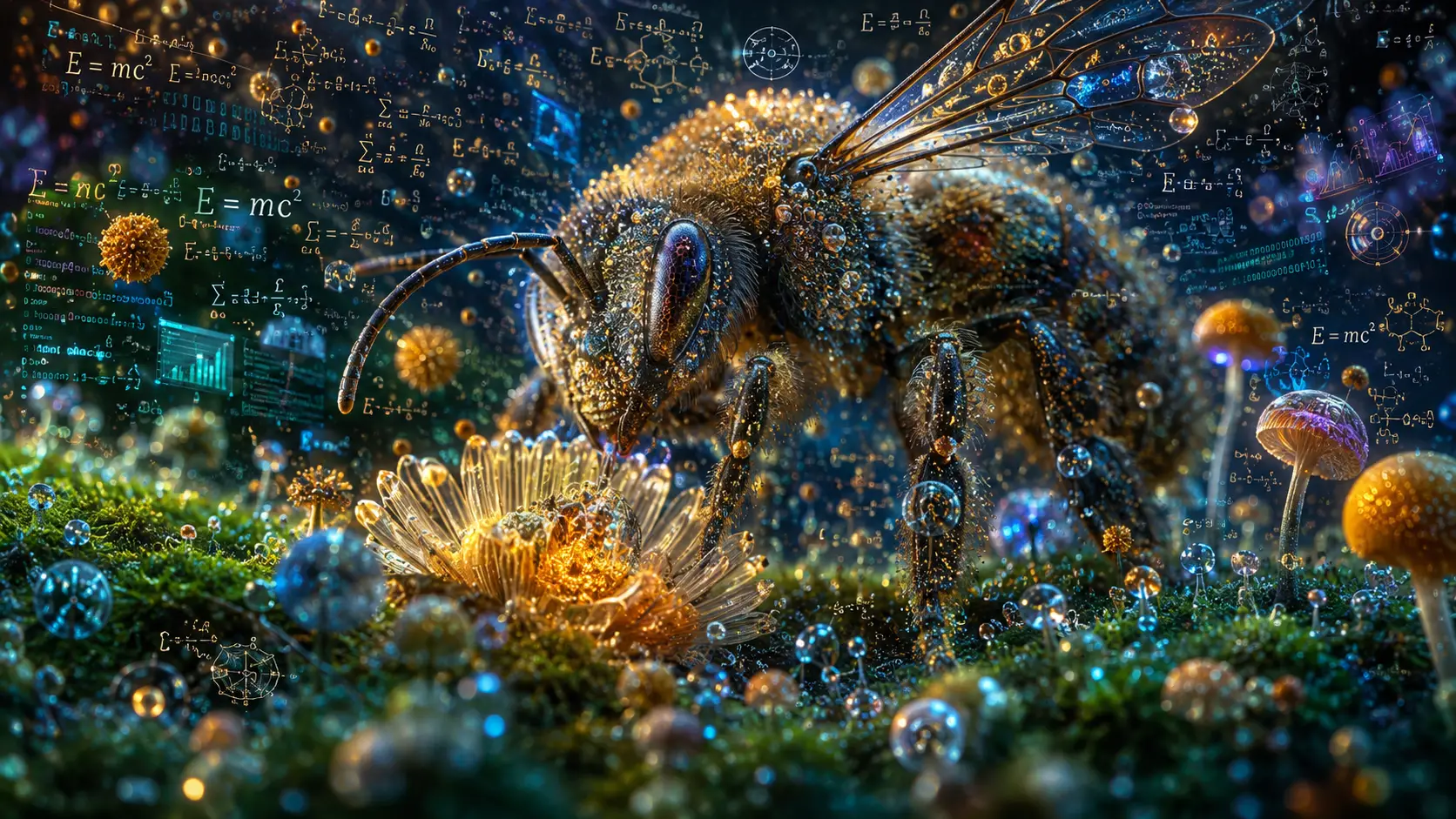 Particules de données fantastiques en macro dans un univers abstrait lumineux
