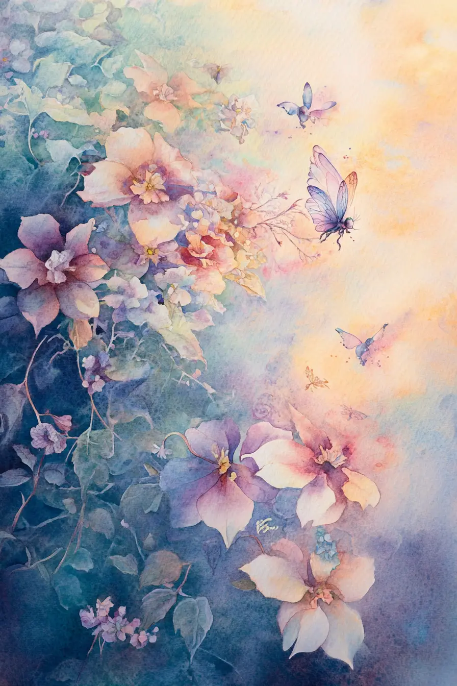 Dreamlike Watercolor Fairies In A Mystical Garden