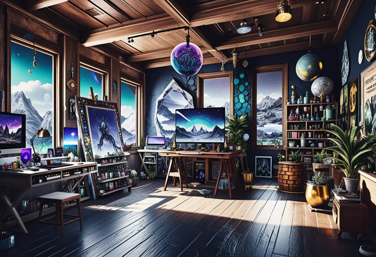 Loft studio ispirato al sole con mistiche esposizioni di cristalli