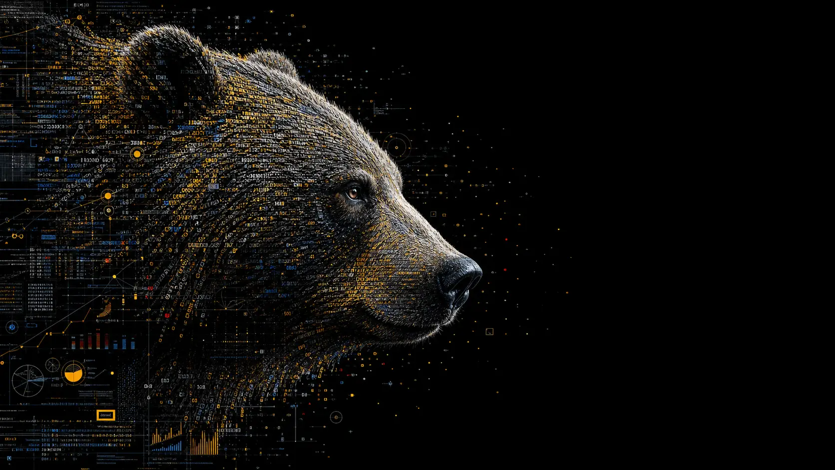 Ritratto di orso in glifo di dati con drammatico spazio negativo