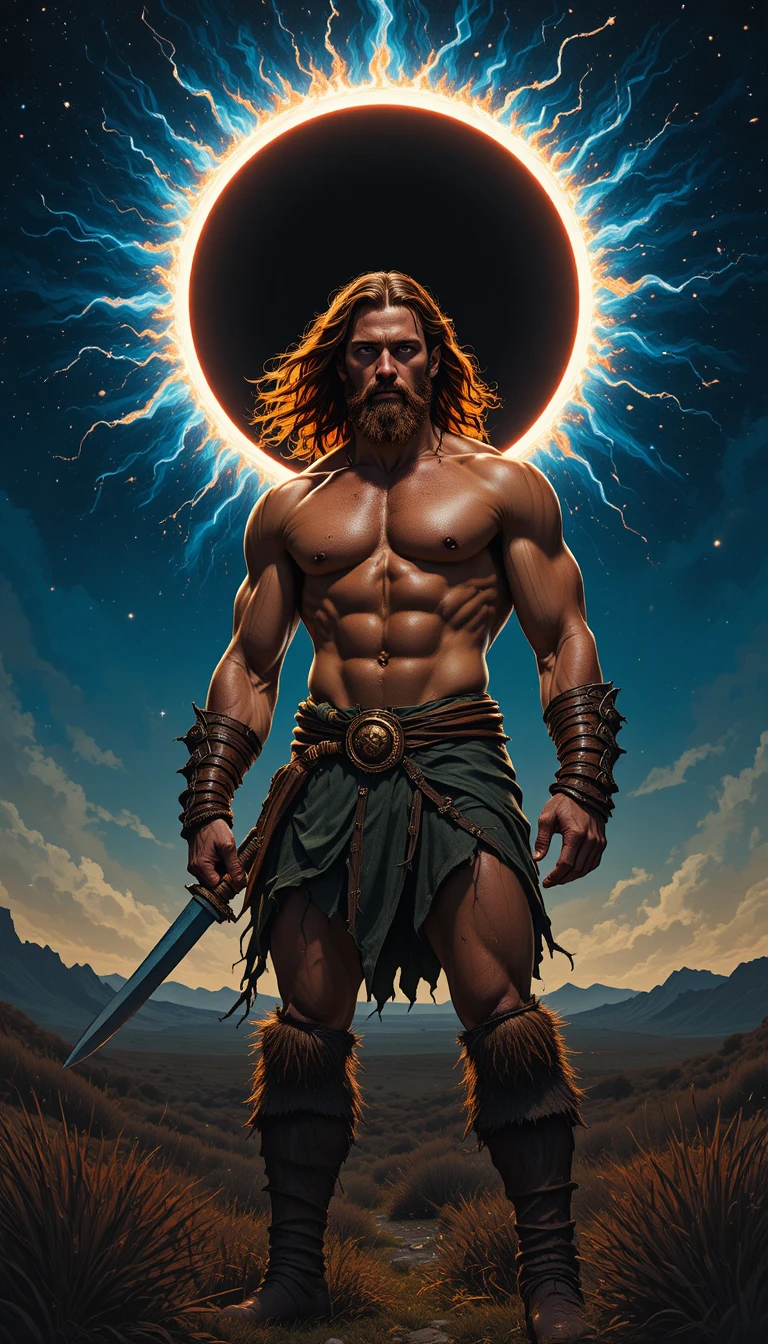 Guerrero bárbaro musculoso en ilustración de fantasía clásica