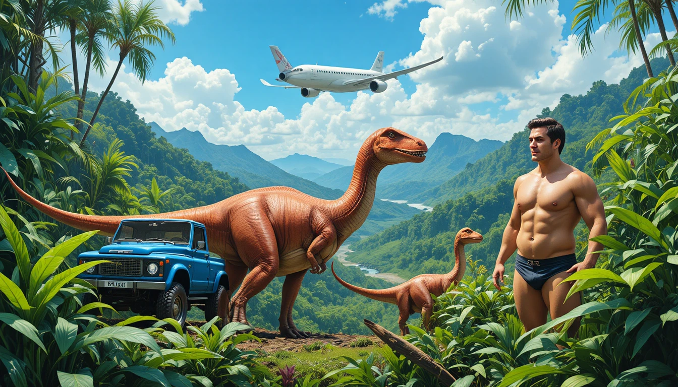 Großer Dinosaurier in einem üppigen prähistorischen Dschungel