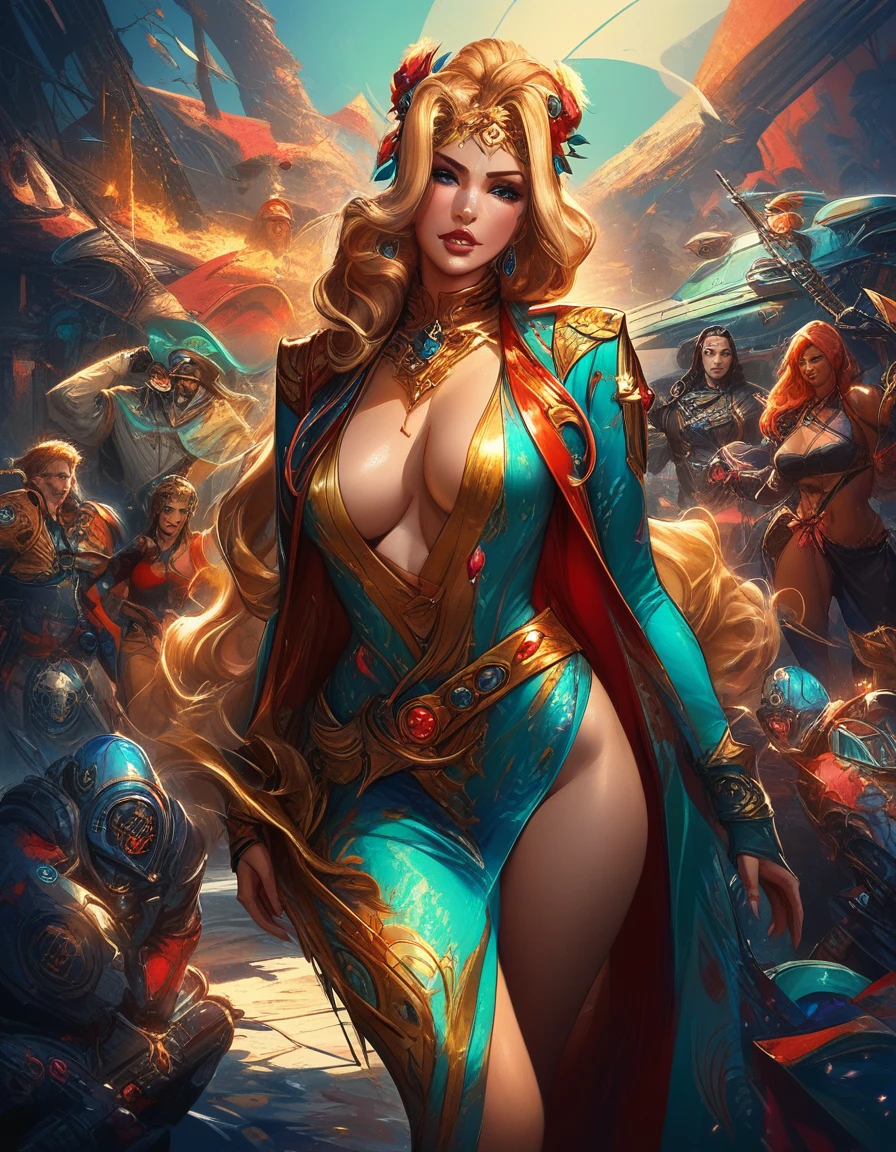 Femme rousse séduisante en cosplay de fantasy en pose corps entier