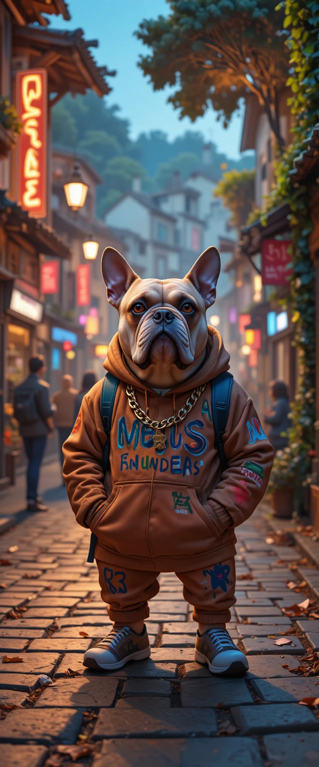 Neon-Graffiti-Stadtbulldogge im Urban-Rapper-Look