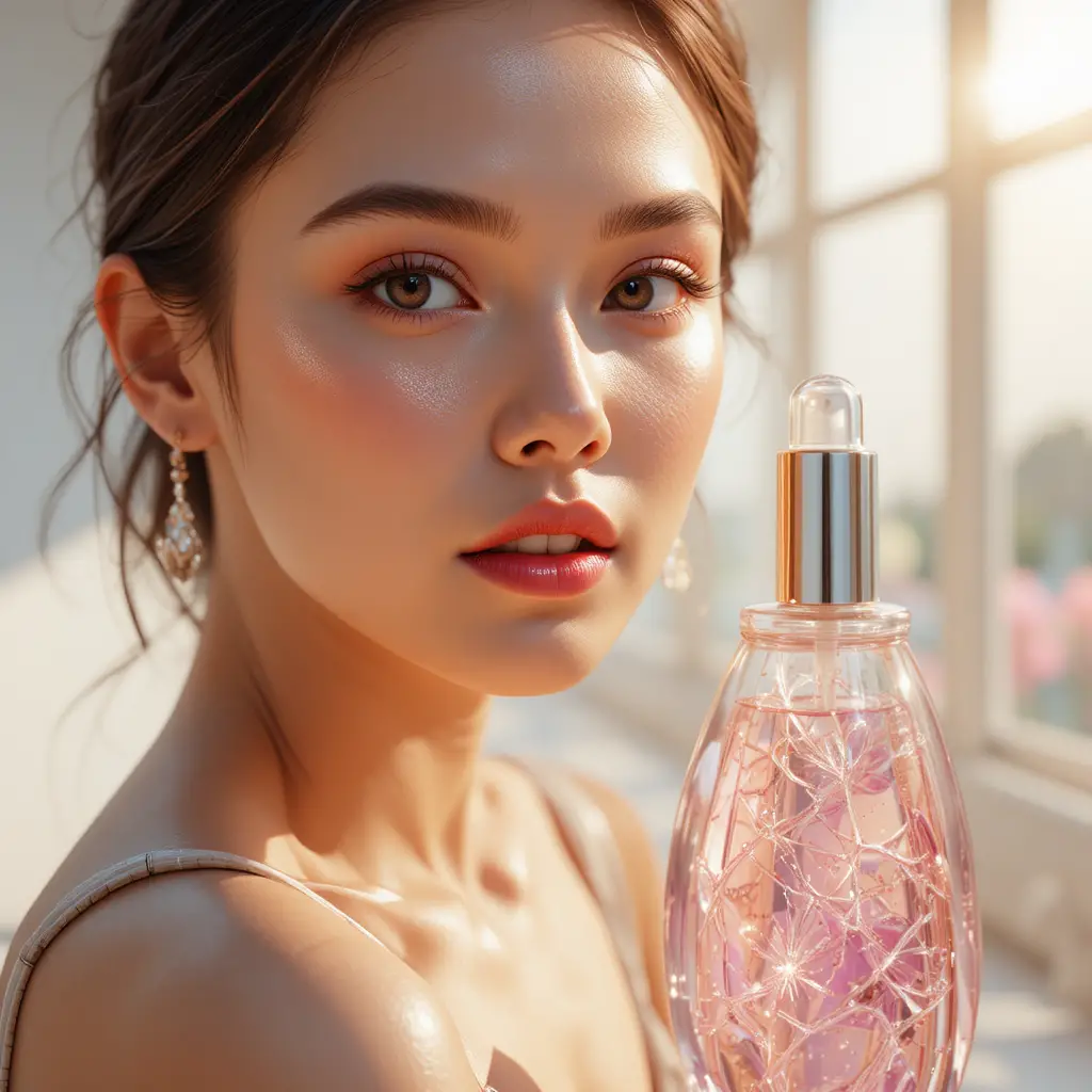 Luxury cosmetic bottle in refined studio advertising scene