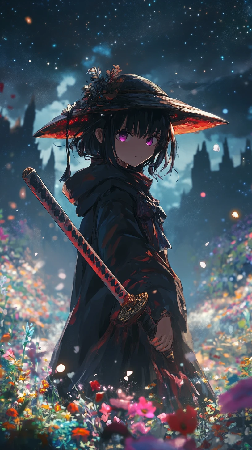Guerrera anime con espada ancla y aura brillante