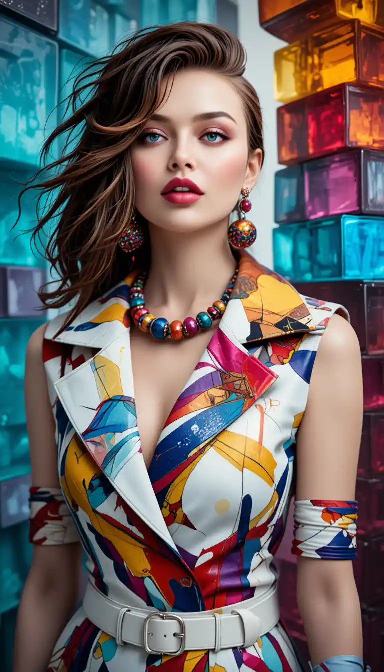Portrait de mode coloré d’une femme en tenue avant-gardiste