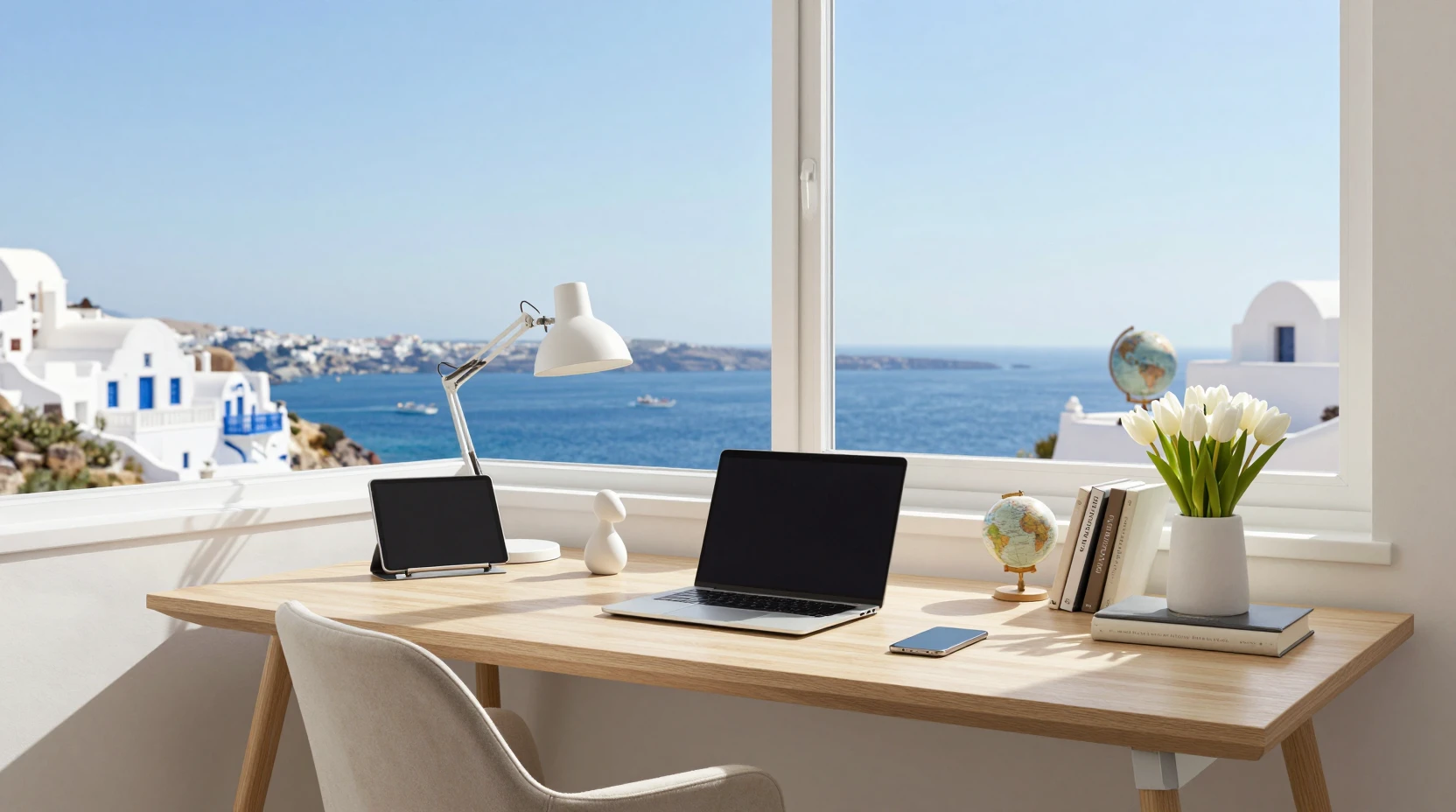 Scrivania moderna per home office con vista sulla costa