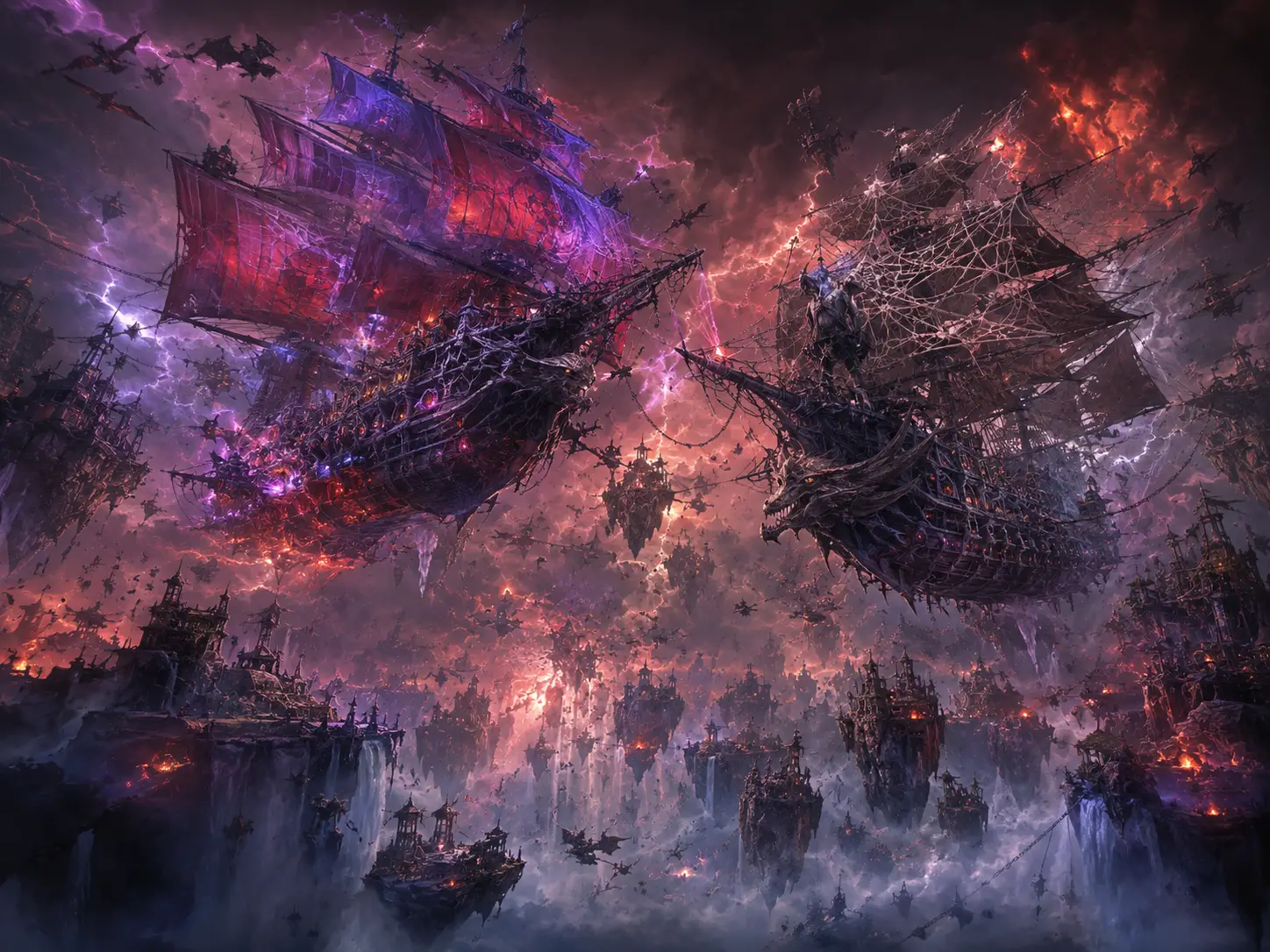 Gigantic Flying Pirate Ships Battle Above Floating Islands