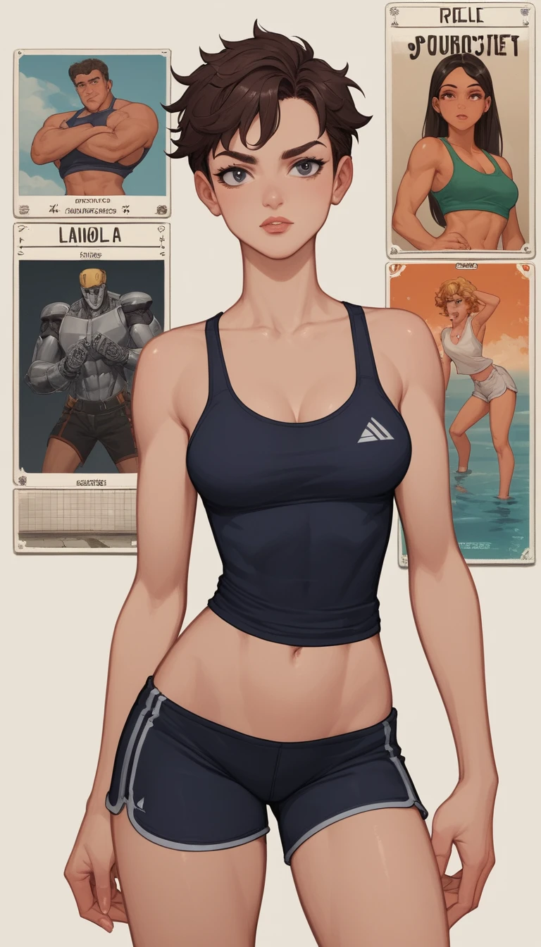 Ragazza anime sicura di sé in outfit sportivo accanto alla piscina della scuola