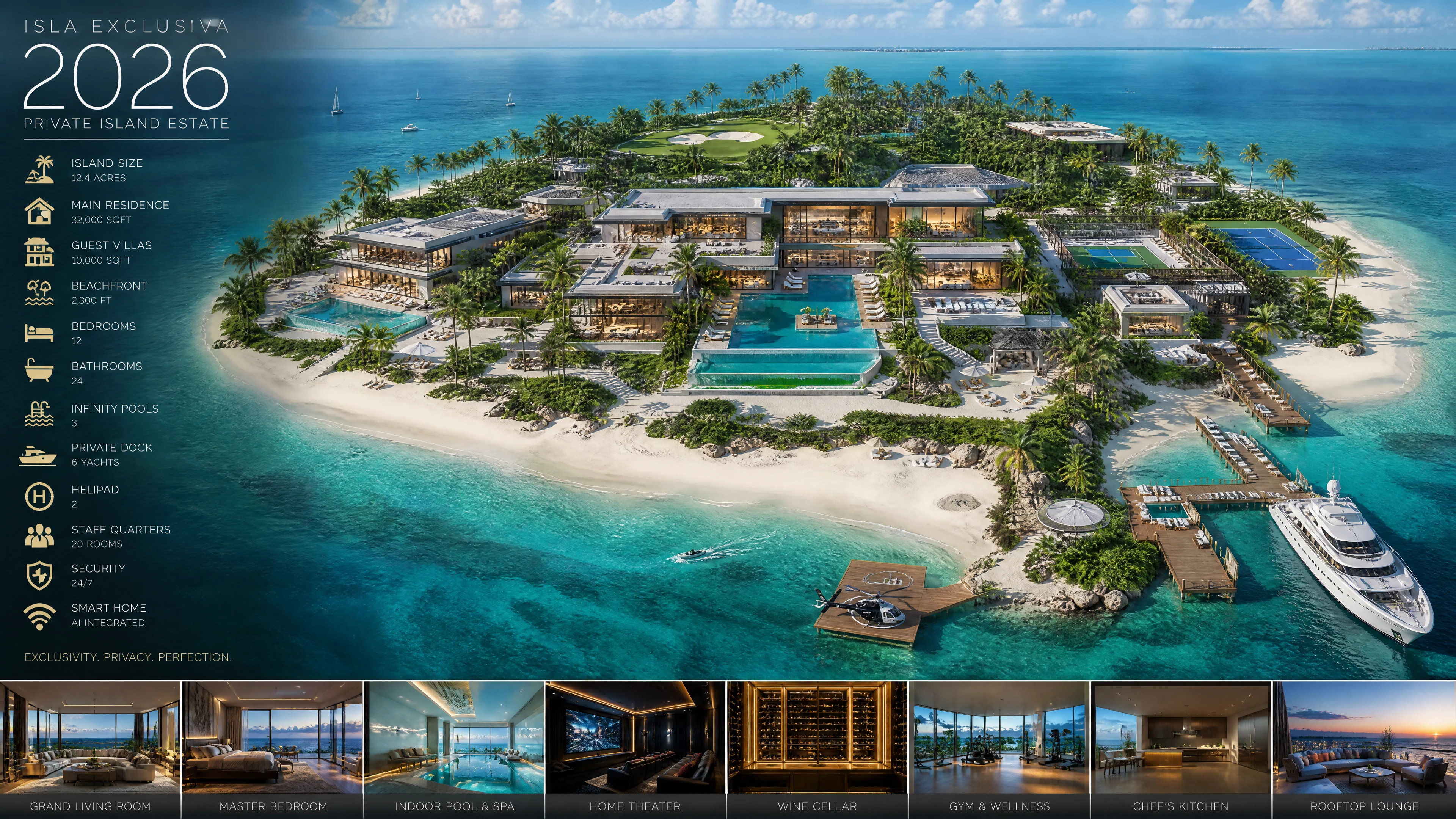 Casa de praia luxuosa em uma moderna ilha tropical