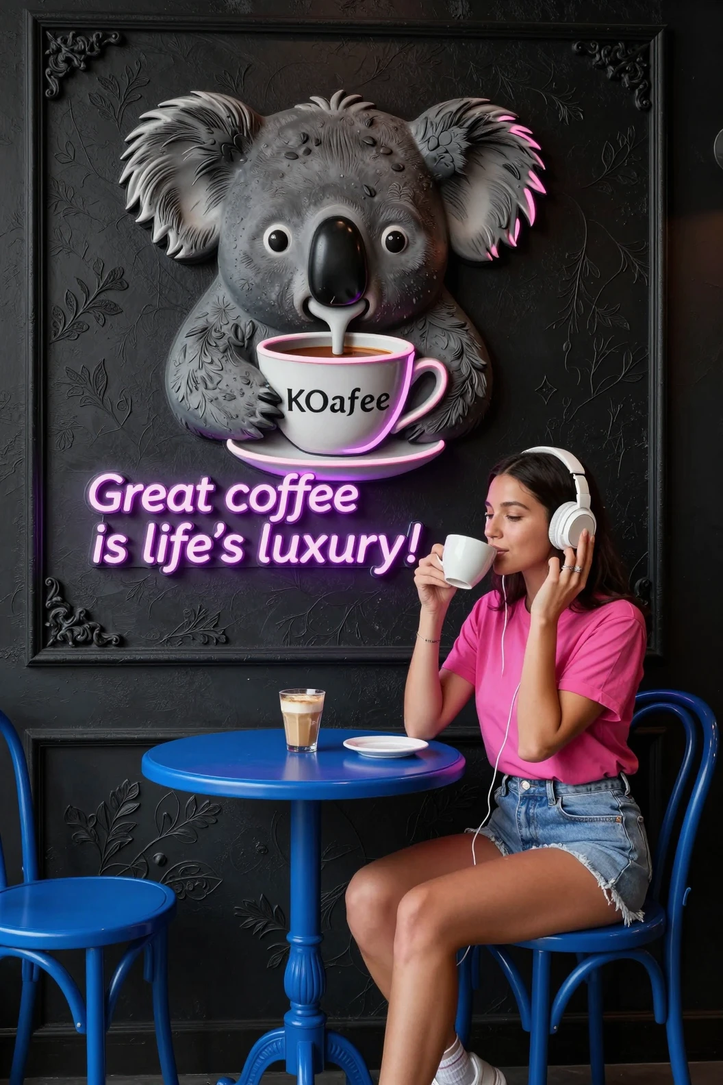 Jovem apreciando um café em um canto de cafeteria estiloso