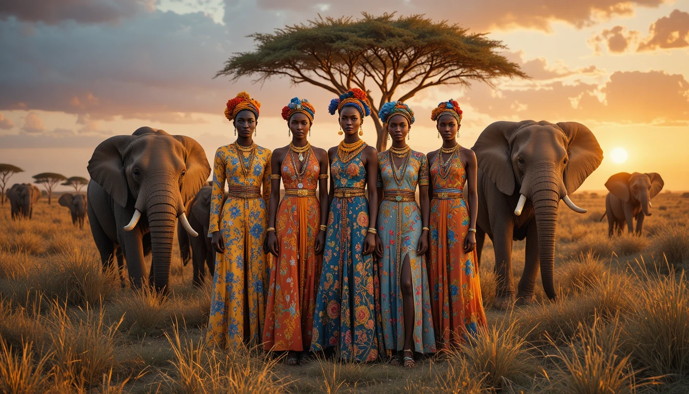 Mode de luxe avec des villageois dans la savane africaine