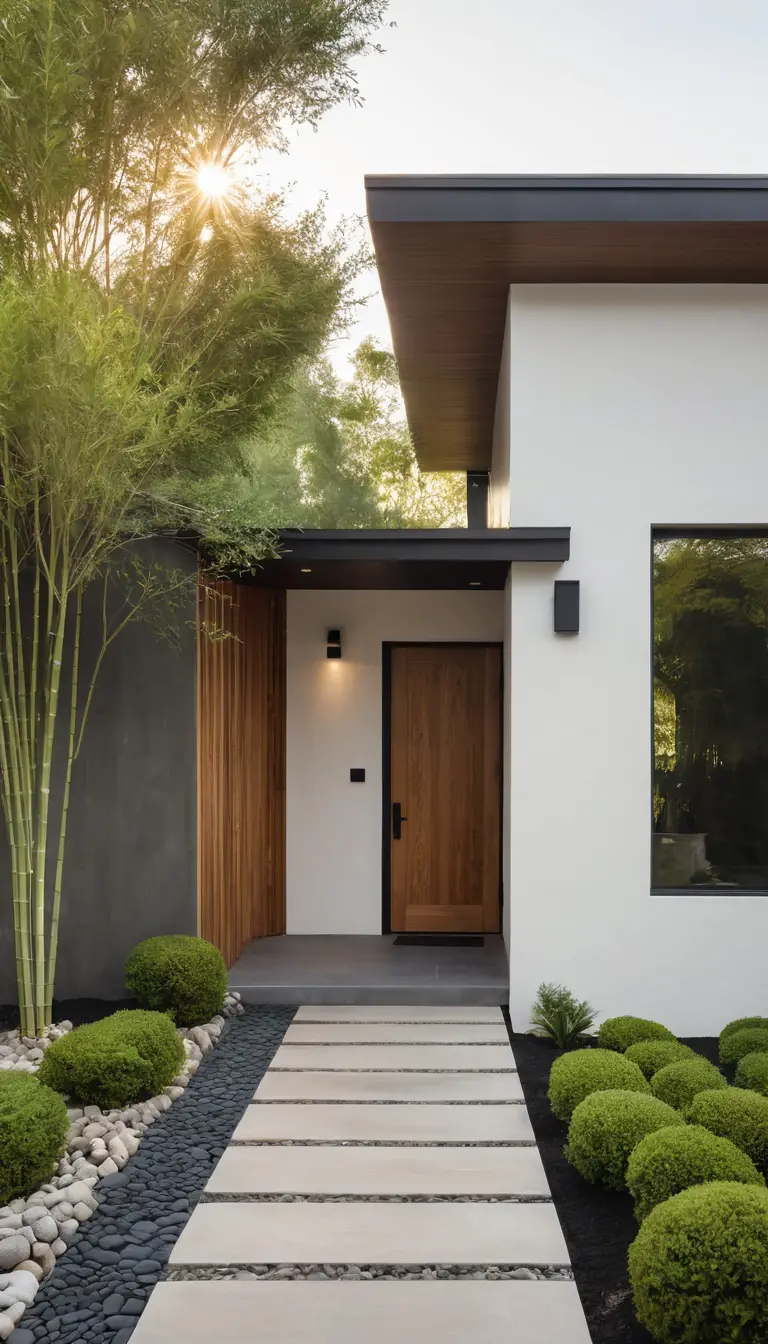 Esterno di casa moderna minimalista nella calda luce della sera