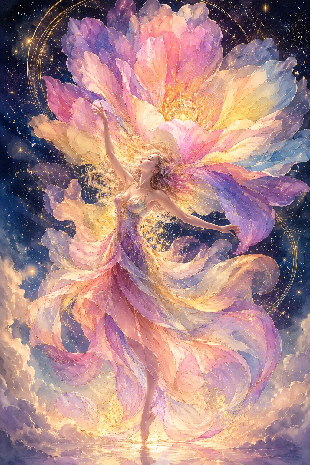 在閃耀星空下起舞的神秘女子