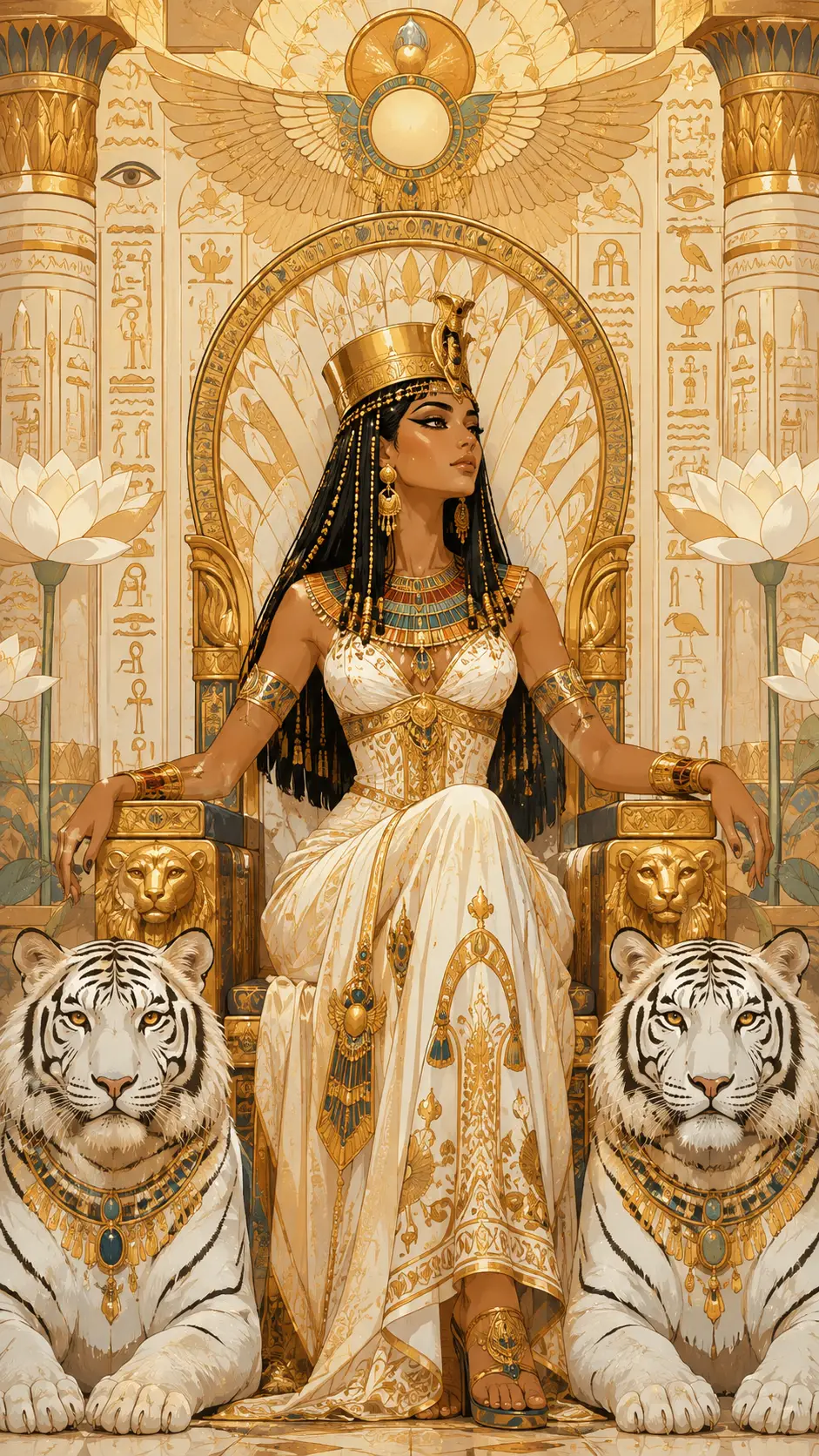金色王座上的埃及女王與白虎