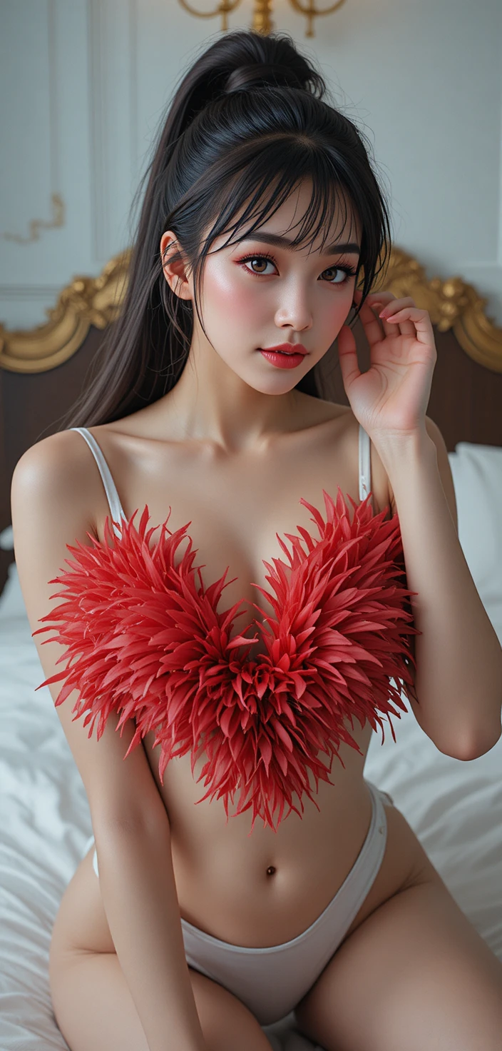 Sensuale primo piano di una donna glamour su un letto