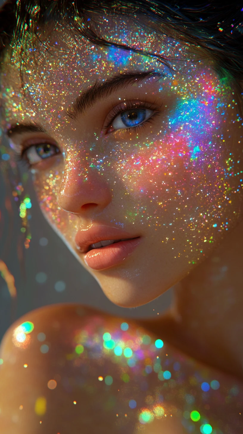Close-up holográfico de uma figura feminina luminosa