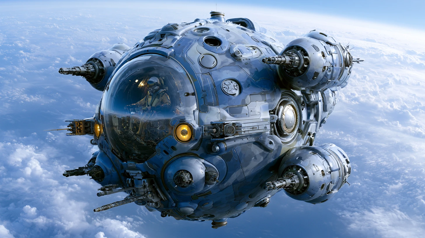 Futuristischer kugelförmiger Weltraumjäger mit sichtbarem Piloten-Cockpit