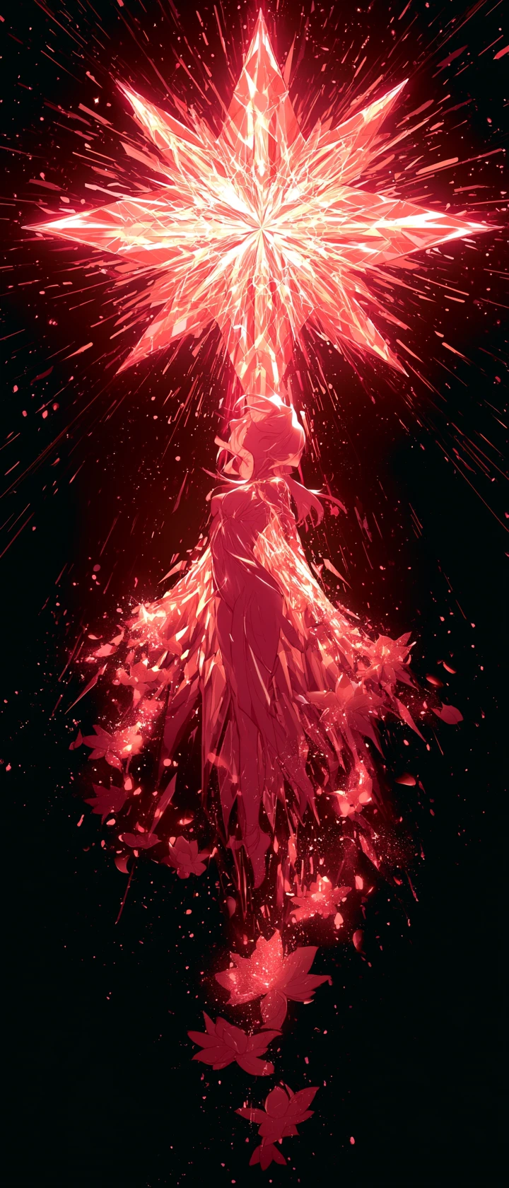 Donzela celestial de anime sob uma radiante estrela de sete pontas