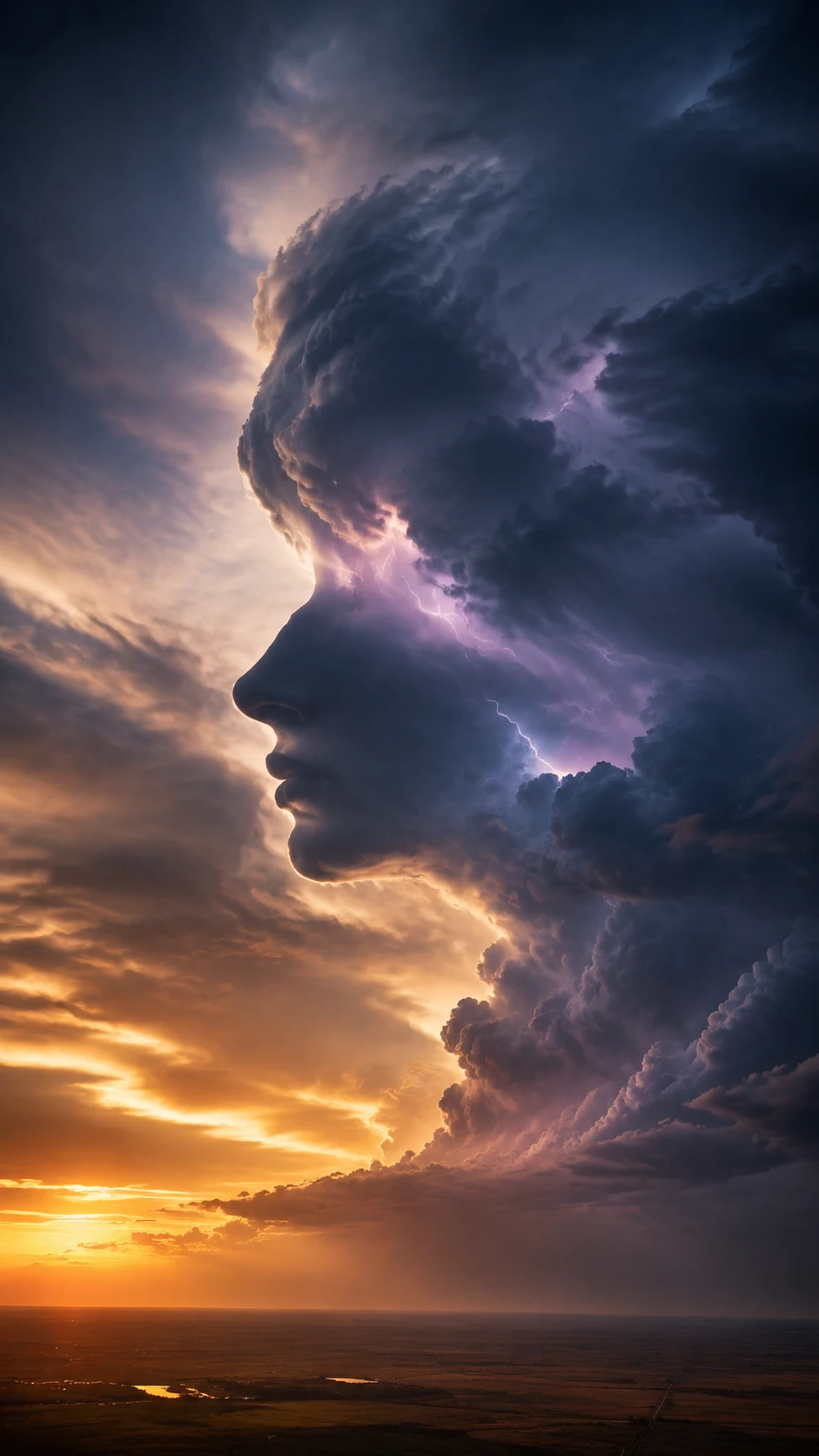 Storm clouds forming an uncanny profile of a woman