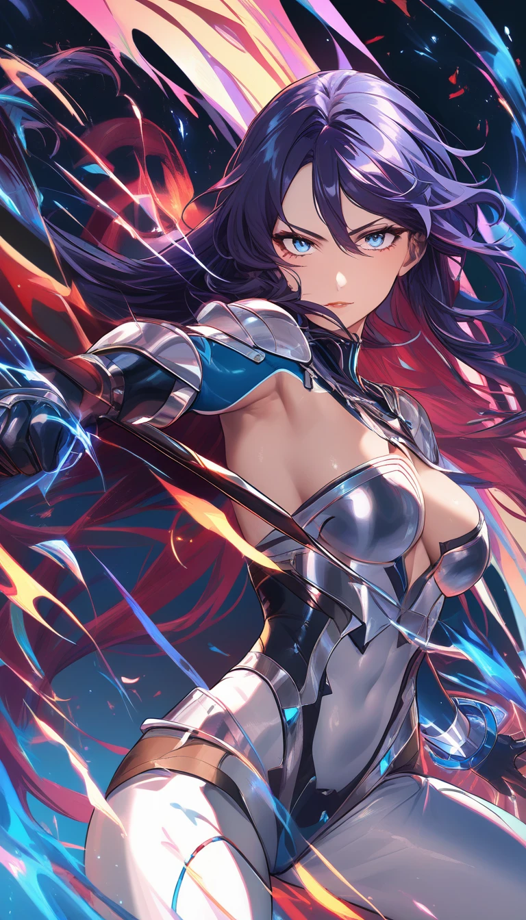 青い瞳のアニメ女戦士 スタイリッシュなボディスーツアーマー