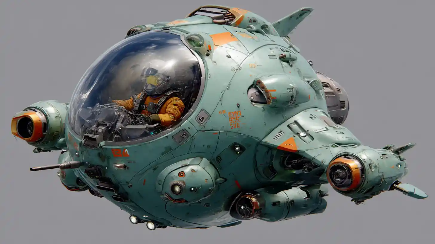Chasseur spatial sphérique monoplace avec cockpit de pilote visible