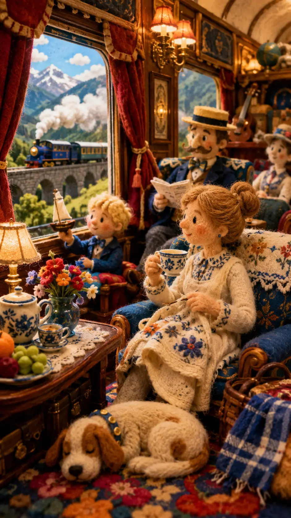 Interni giocosi dell’Orient Express in stile arte di feltro