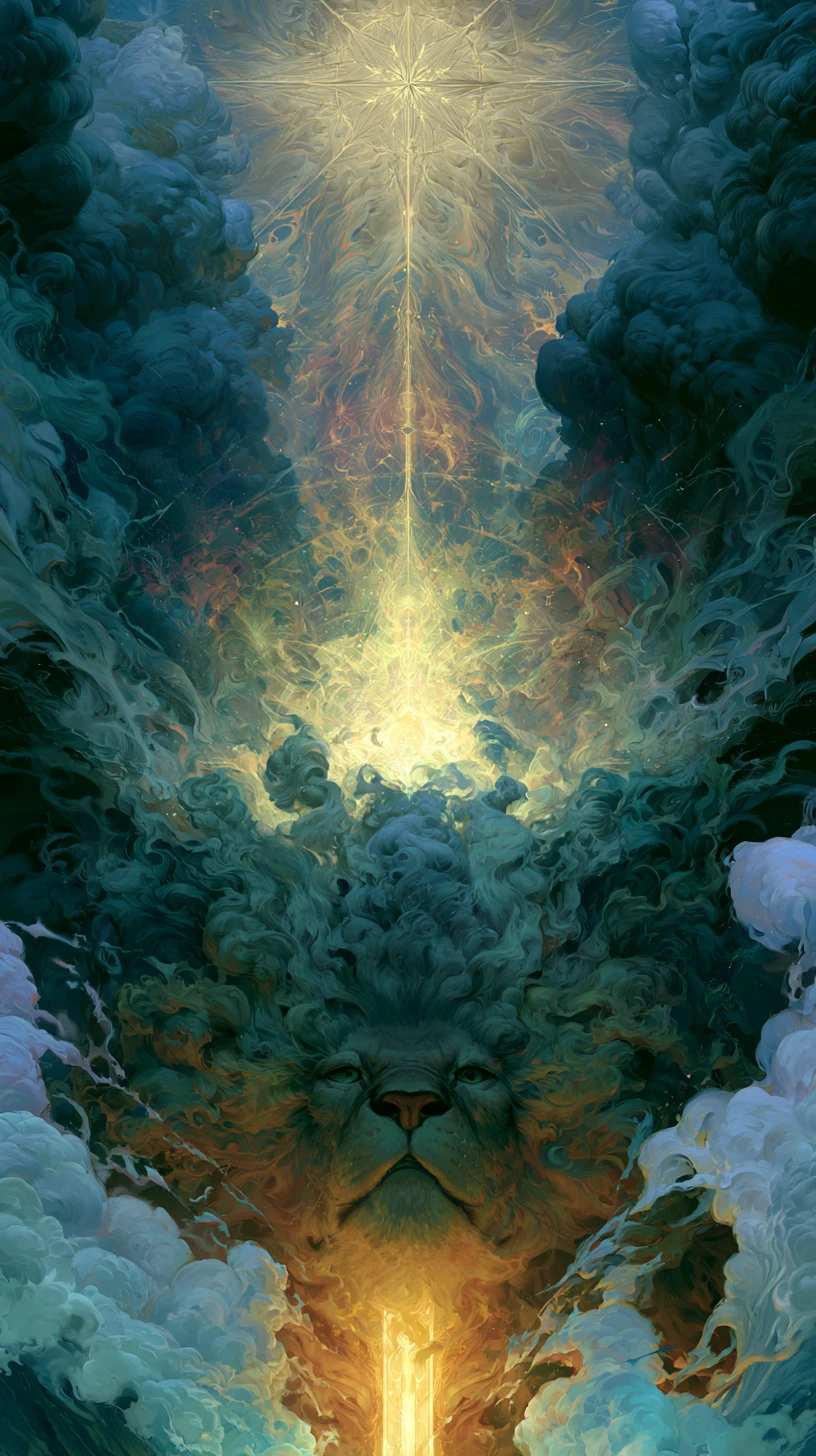 雲中隱藏力量的獅子剪影