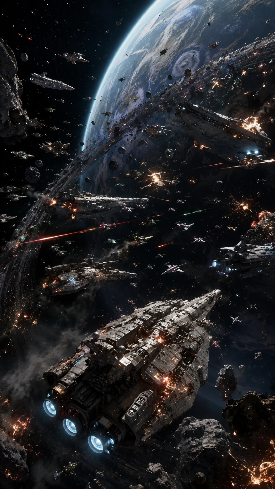 Batalha espacial épica em torno de um gigantesco planeta alienígena com anéis