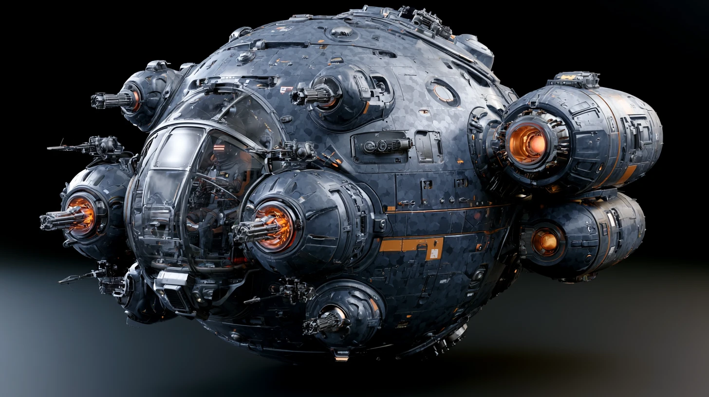 Caça espacial esférico futurista com piloto visível