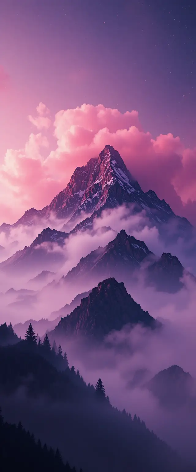 適合戲劇性書封的朦霧紫色山景