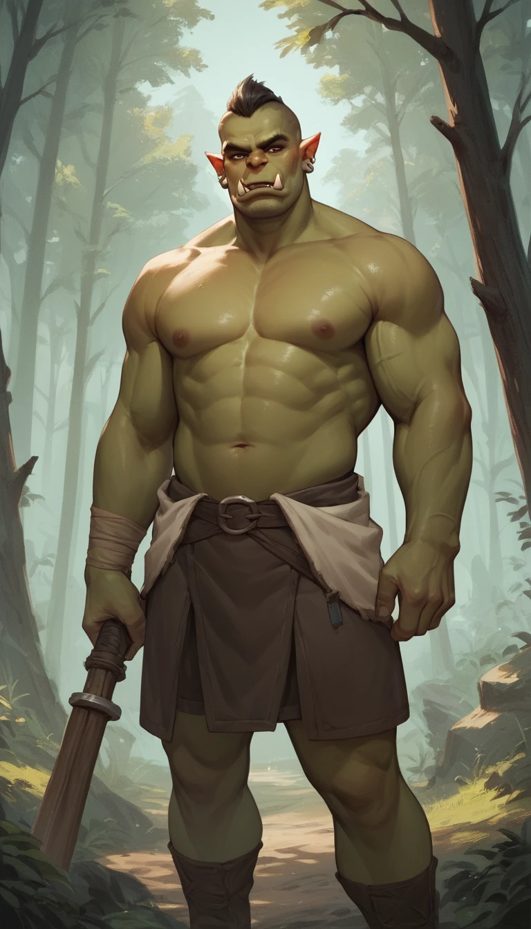 Guerreiro orc em forte perfil lateral na floresta