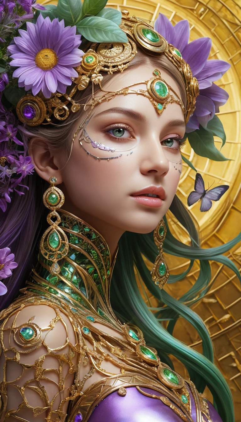 充滿和諧花卉能量的美少女奇幻肖像