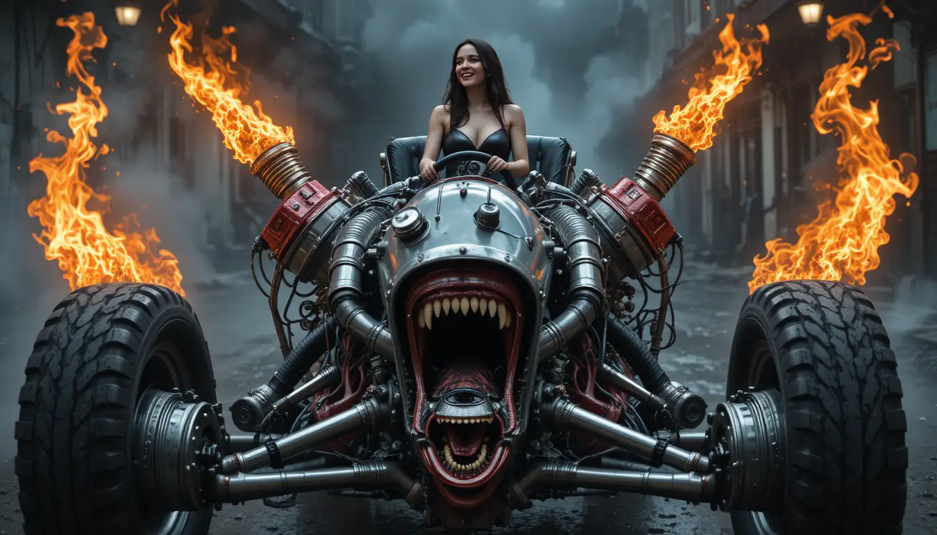 Besessener V8-Hot-Rod mit dämonischer Fahrerin