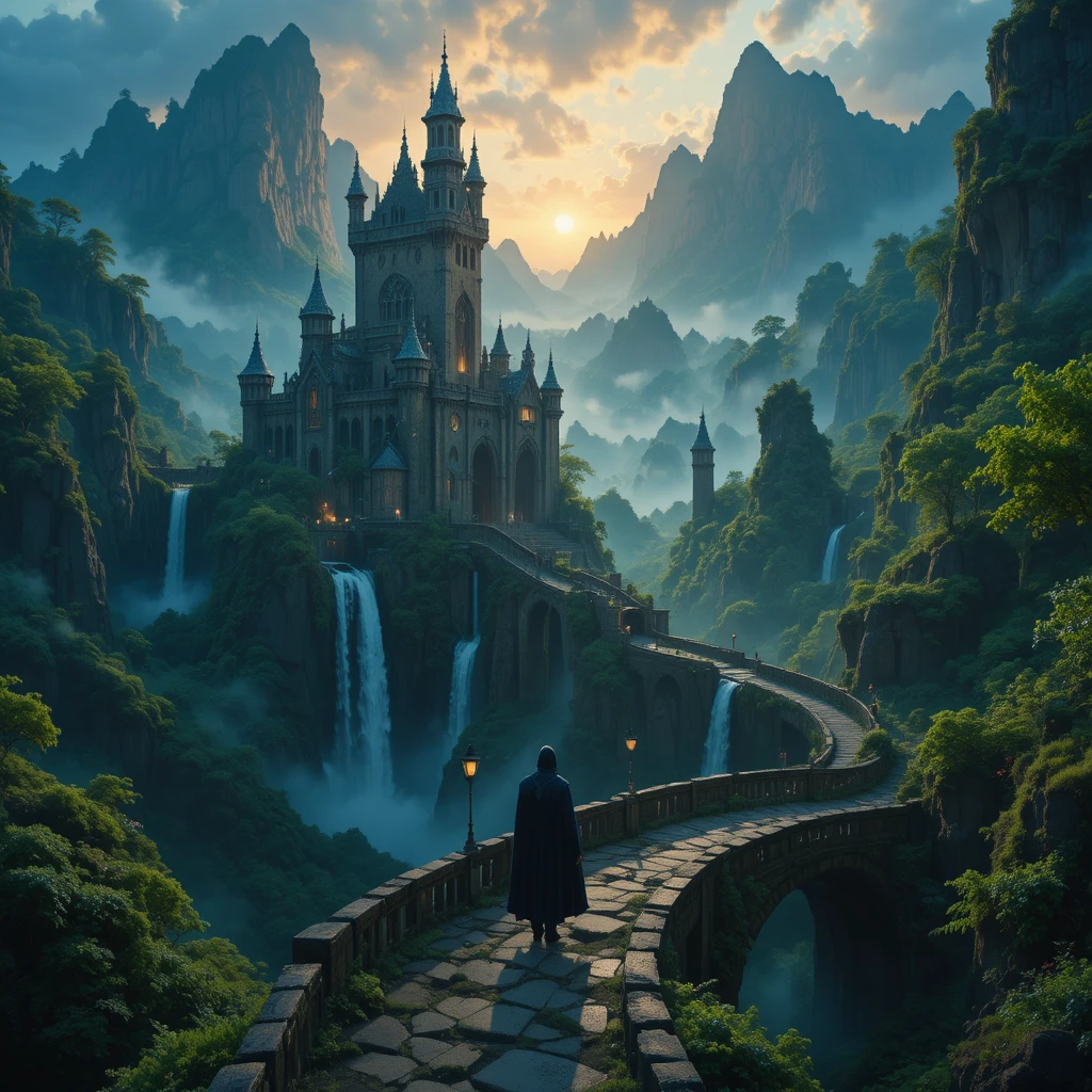 Château fantastique oublié dans un vaste vallon enchanté