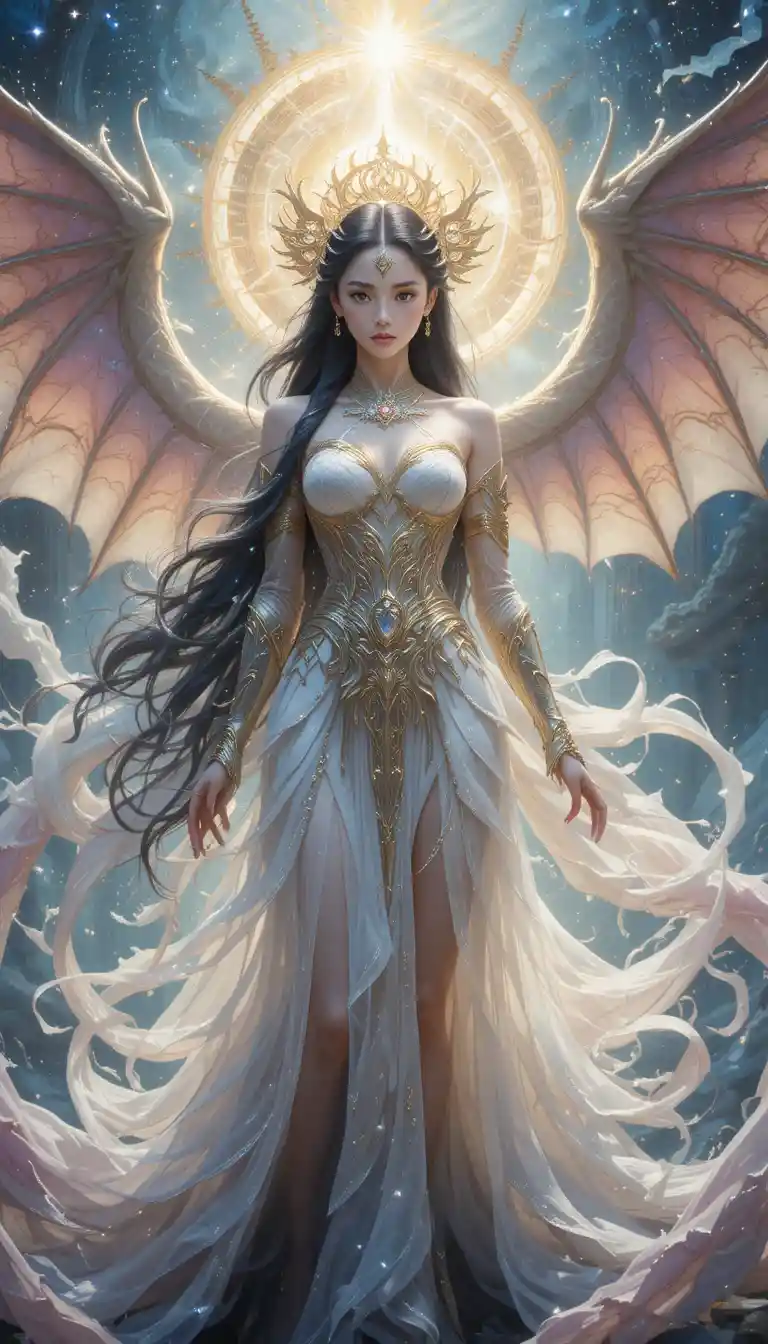 Femme dragon façon anime dans un monde de fantasy mystique