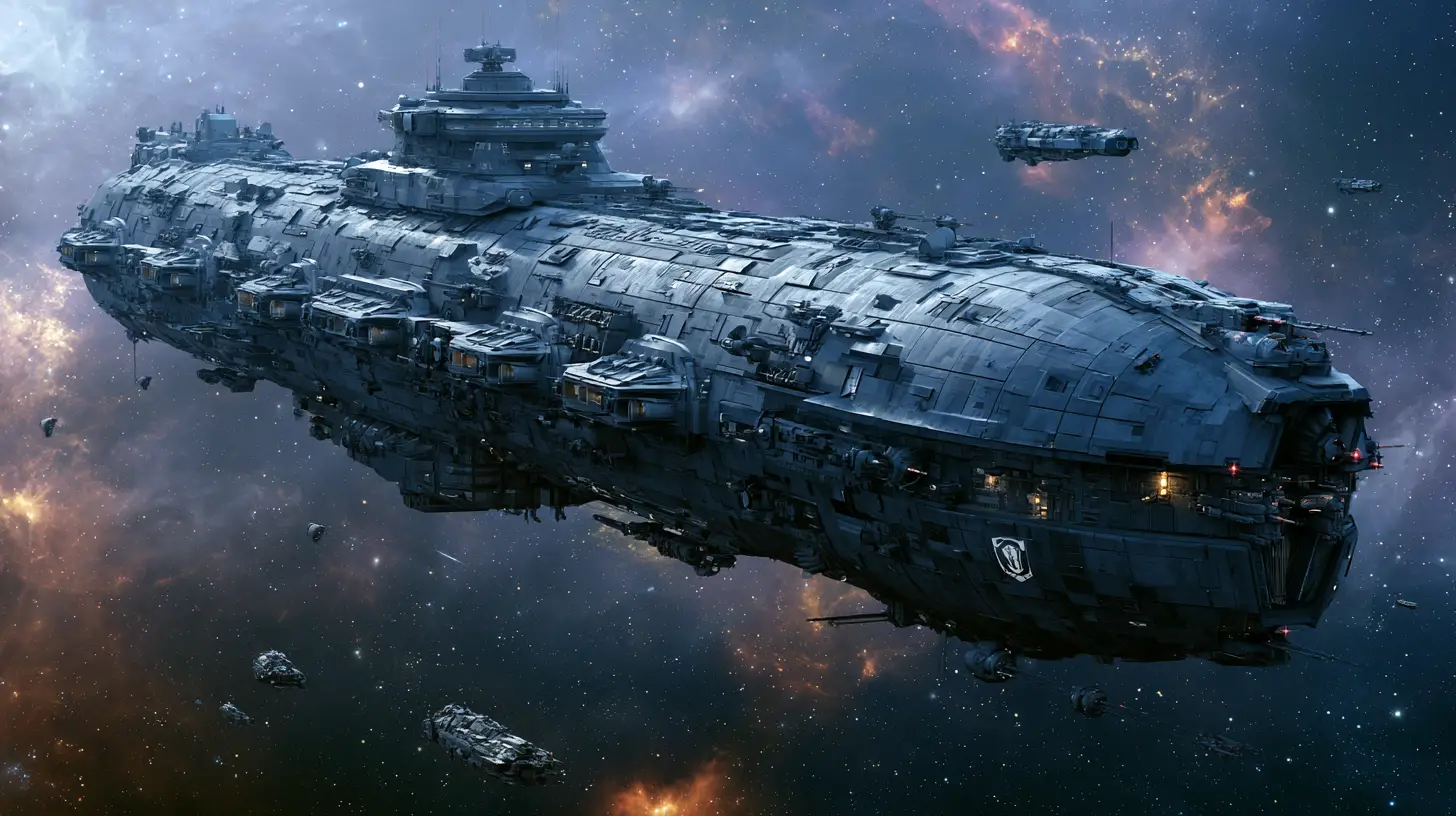 Immense cuirassé de science-fiction dans le profond espace