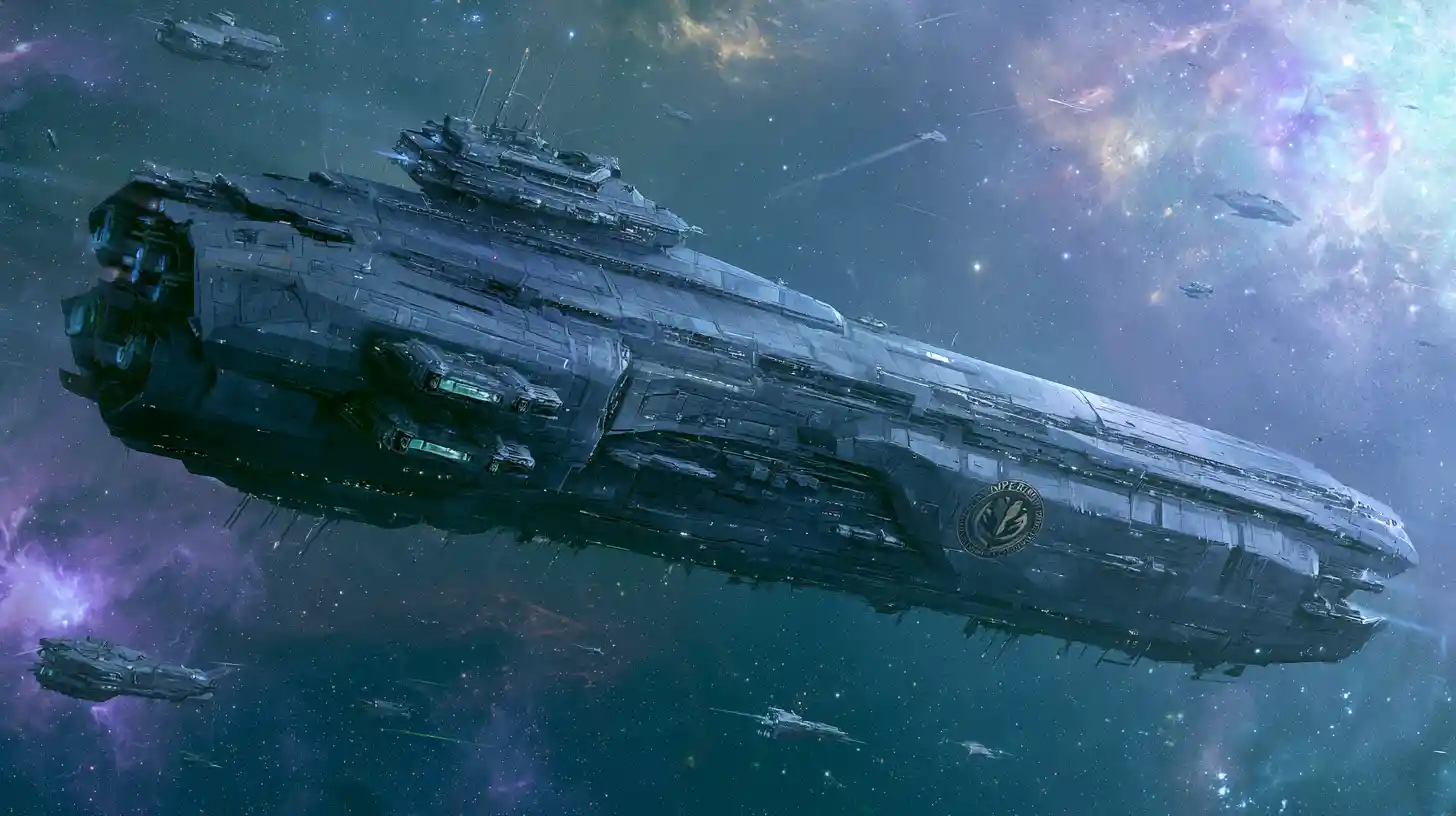 Massiver Sci‑Fi‑Schlachtkreuzer im tiefen Weltraum