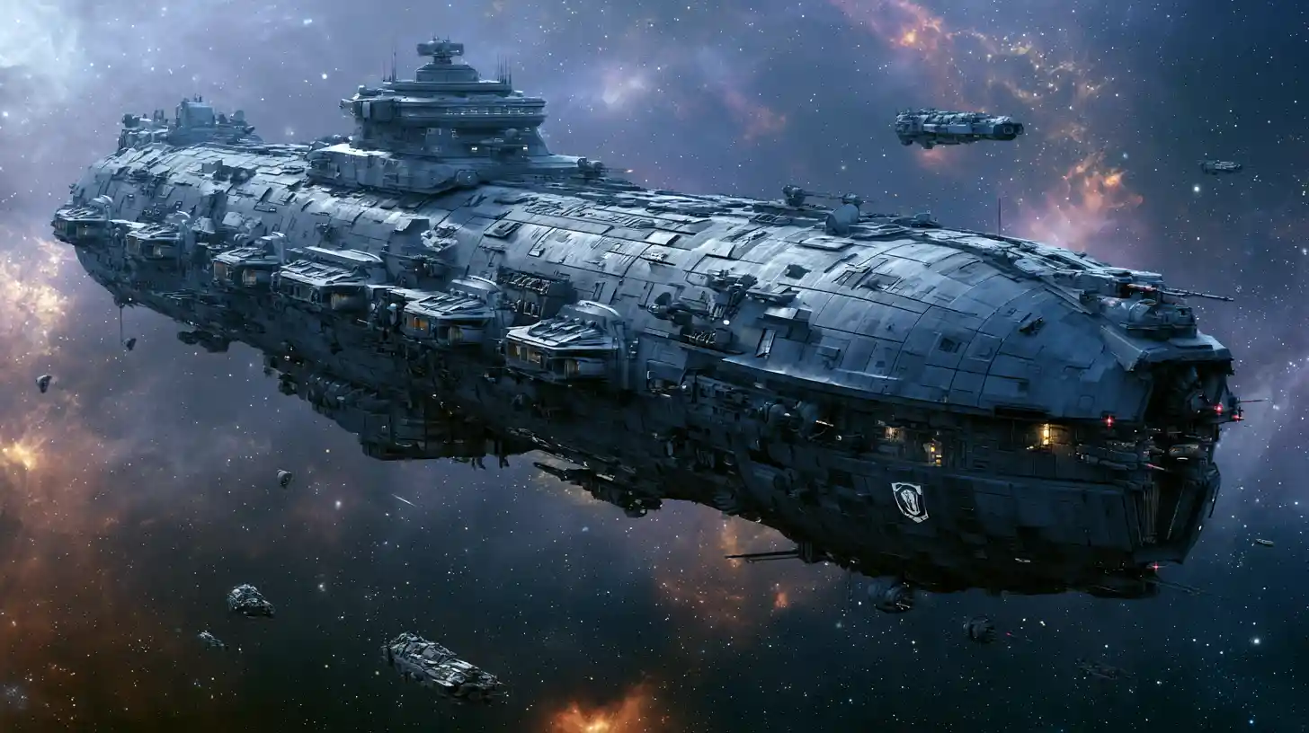 Imponente corazzata sci-fi nello spazio profondo