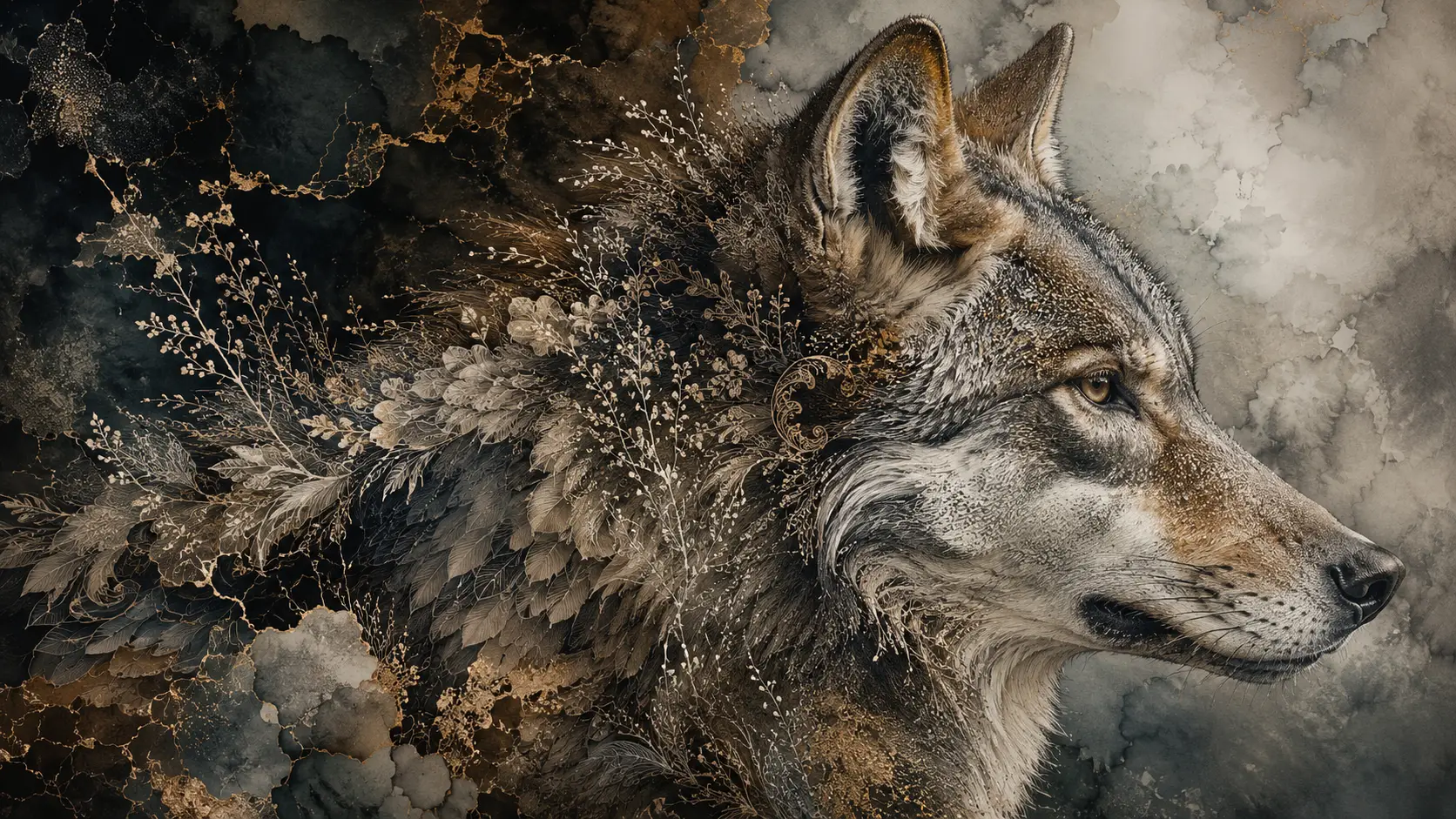 Surreal close up animal portrait with intricate biomorphic detail