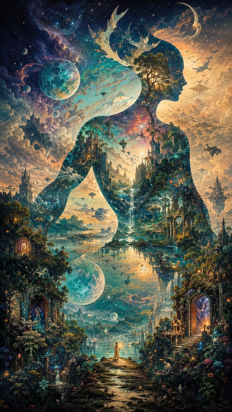 Surreal world of celestial beings and living landscape
