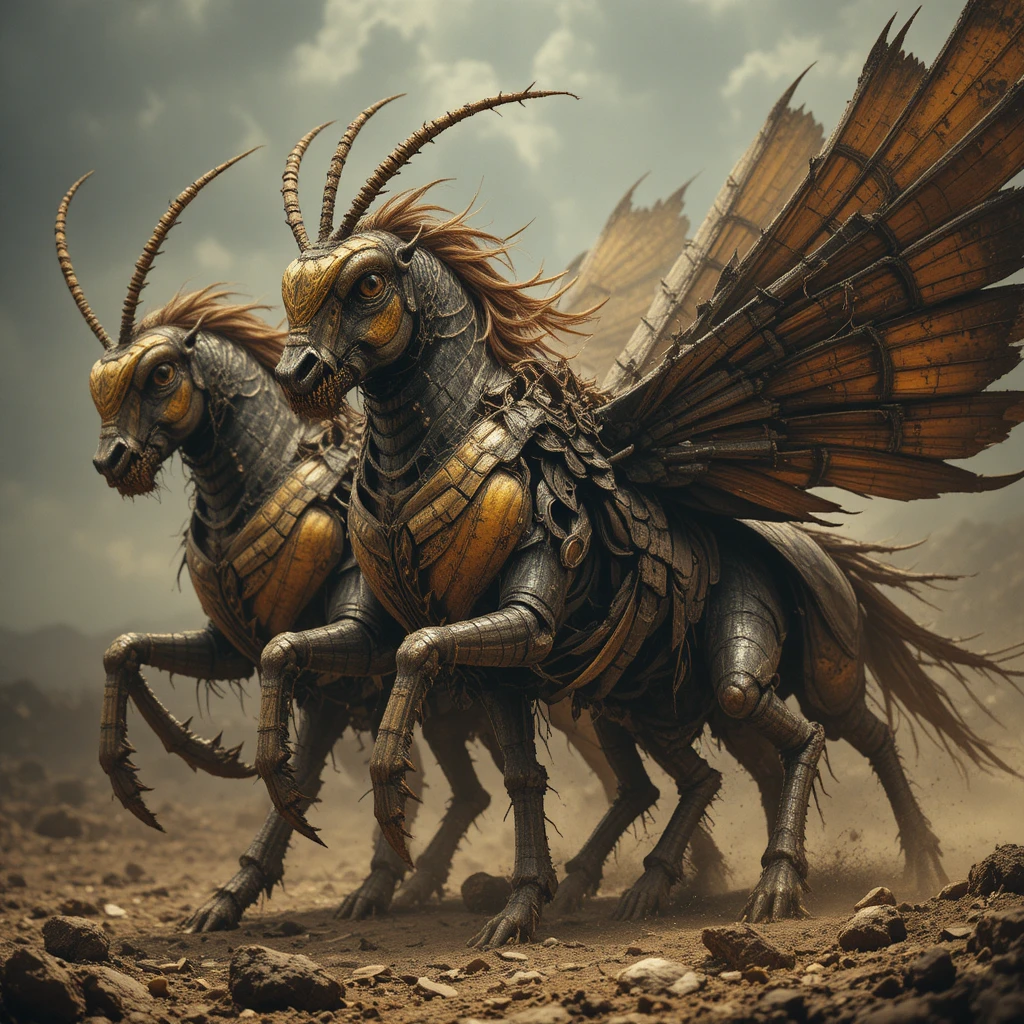 Creature di locuste apocalittiche corazzate per una battaglia brutale