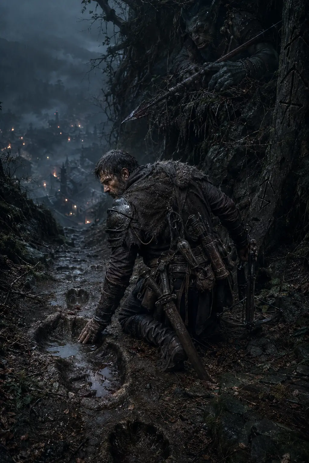 黑暗森林中追蹤血跡腳印的半獸人獵人